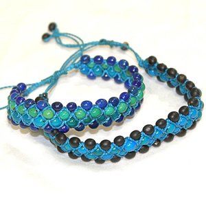 2 Blue Bead Friendship Bracelets